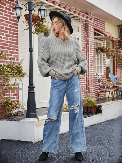 Tahoe Bound Waffle Knit Sweater - Grey