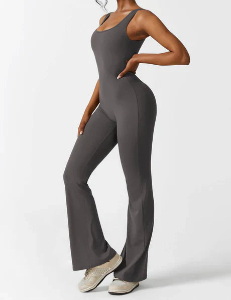 V-back Flared Jumpsuit Grey