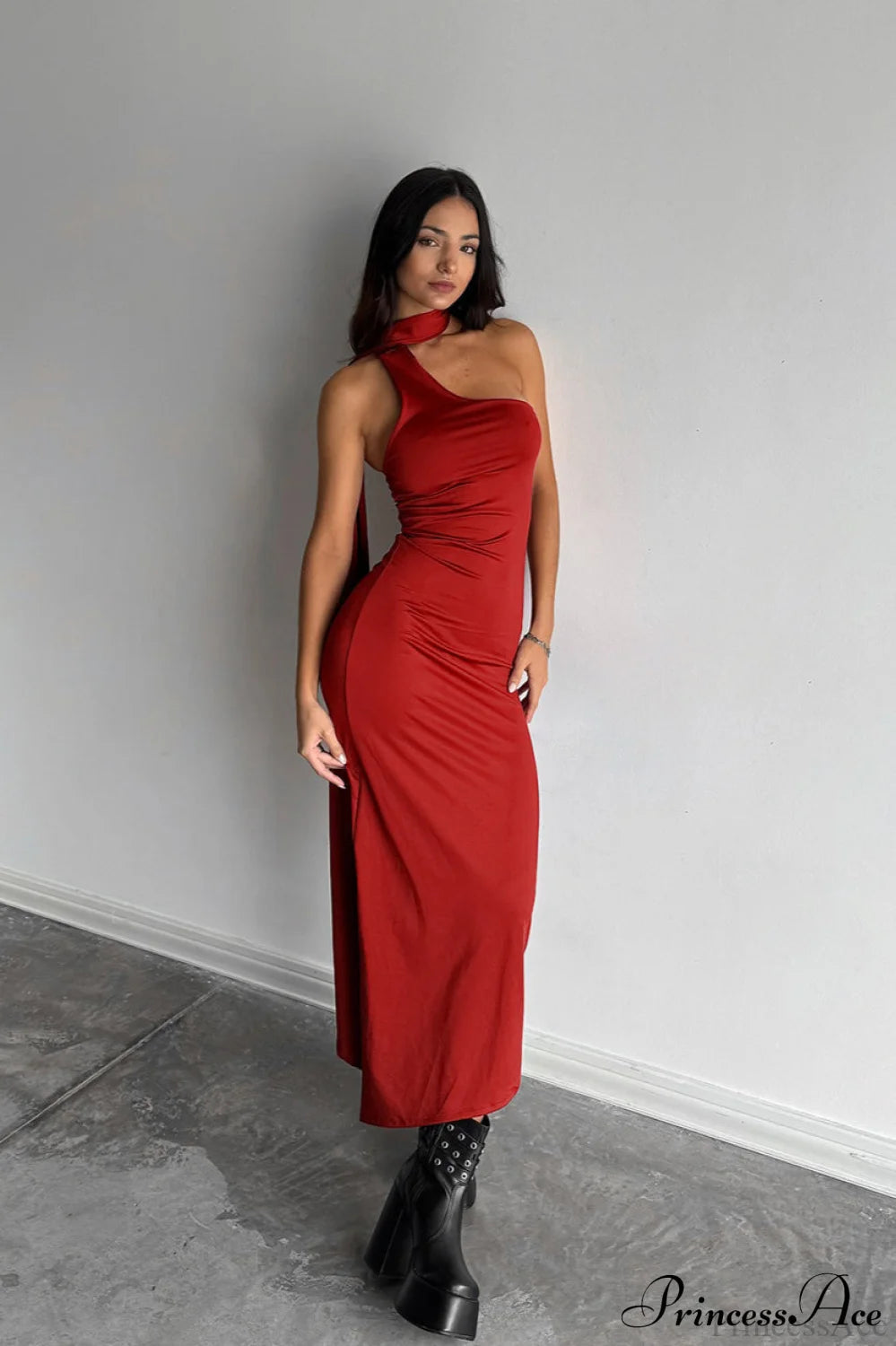 Halter Ruched Bodycon Maxi Dress