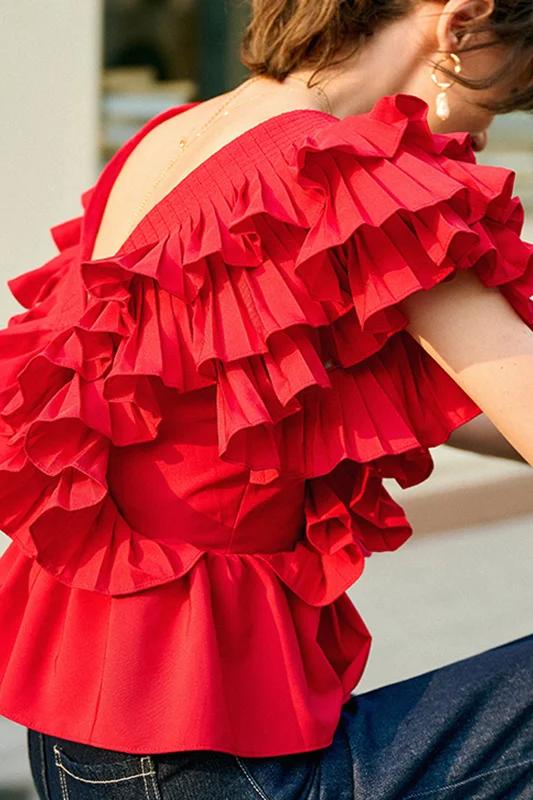 Helen Ruffle V-neckline Blouse