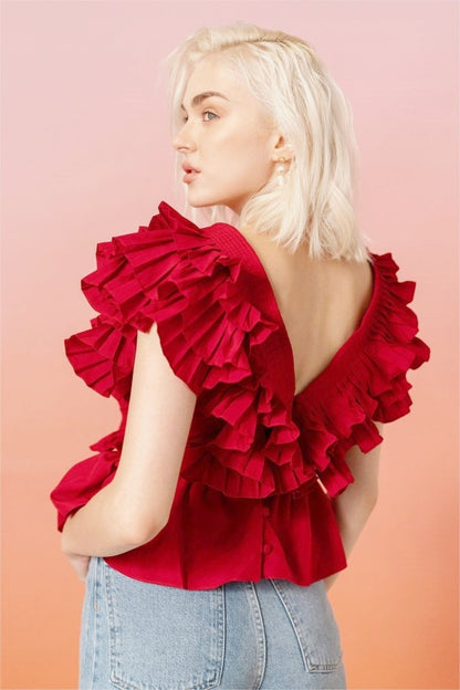 Helen Ruffle V-neckline Blouse