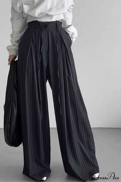 High Waist Striped Wide Leg Tailored Pants