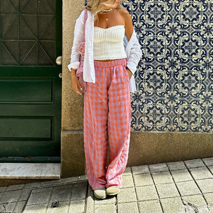 Plaid Loose Wide Leg Palazzo Pant