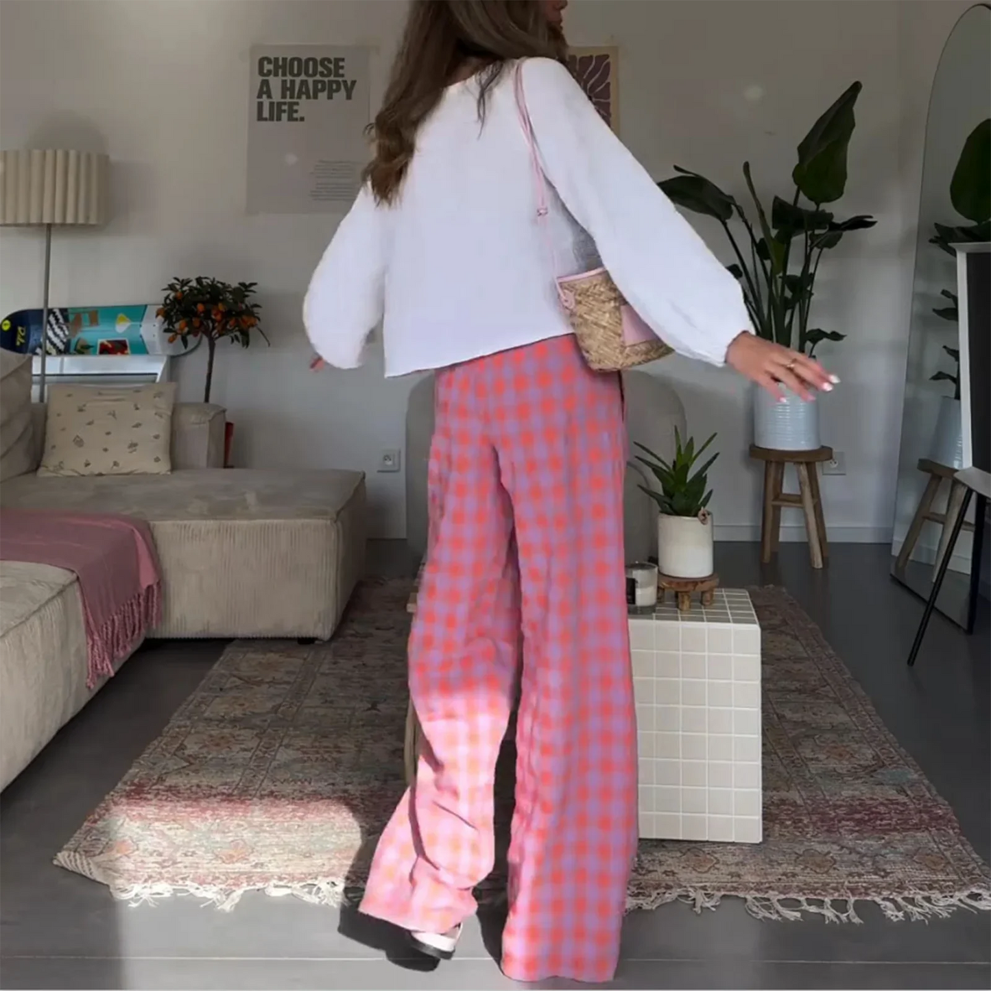 Plaid Loose Wide Leg Palazzo Pant