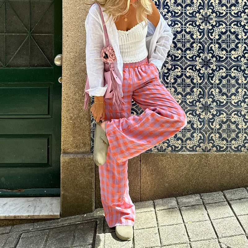 Plaid Loose Wide Leg Palazzo Pant