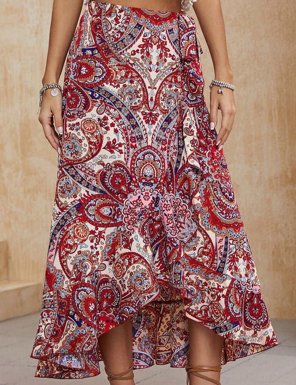 Paisley High Low Midi Skirt