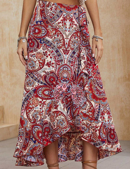Paisley High Low Midi Skirt