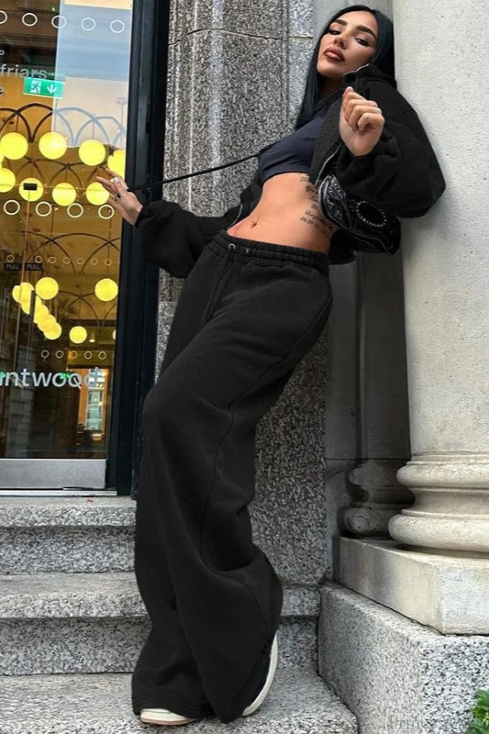 Hooded Zipper Cropped Slim Fit Two Piece Set