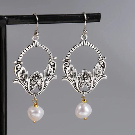 Silver Pearl Dangling Earrings