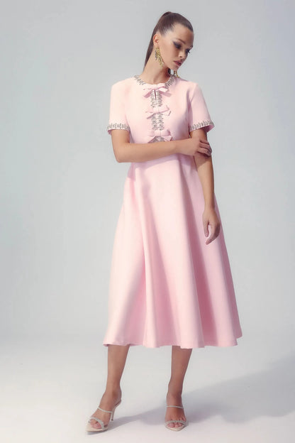 Zoe Bowknot Crystal-embellished Midi Dress