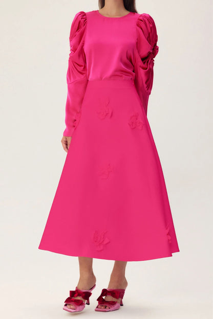 Una Sclupted Flower A-line Midi Skirt