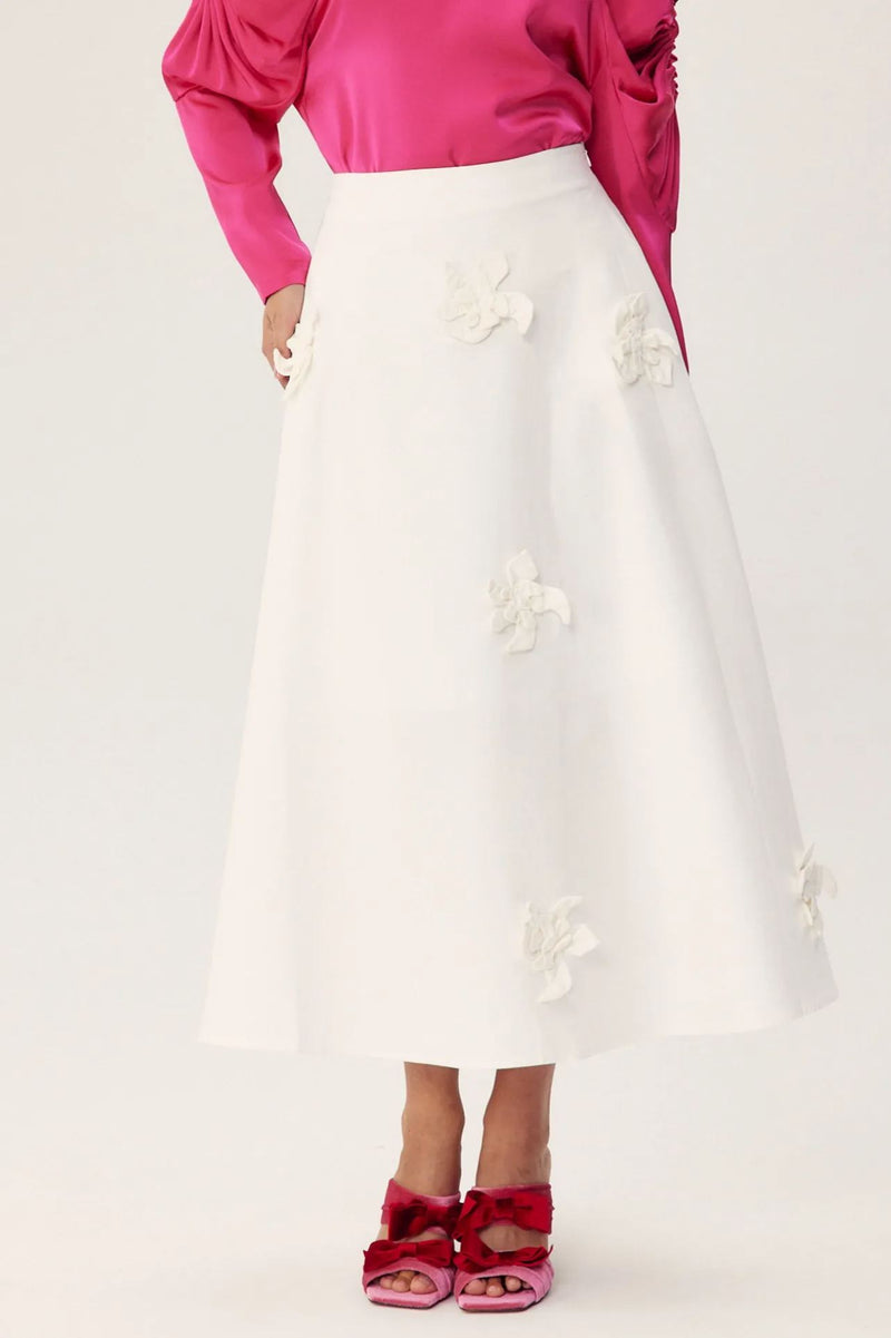 Una Sclupted Flower A-line Midi Skirt