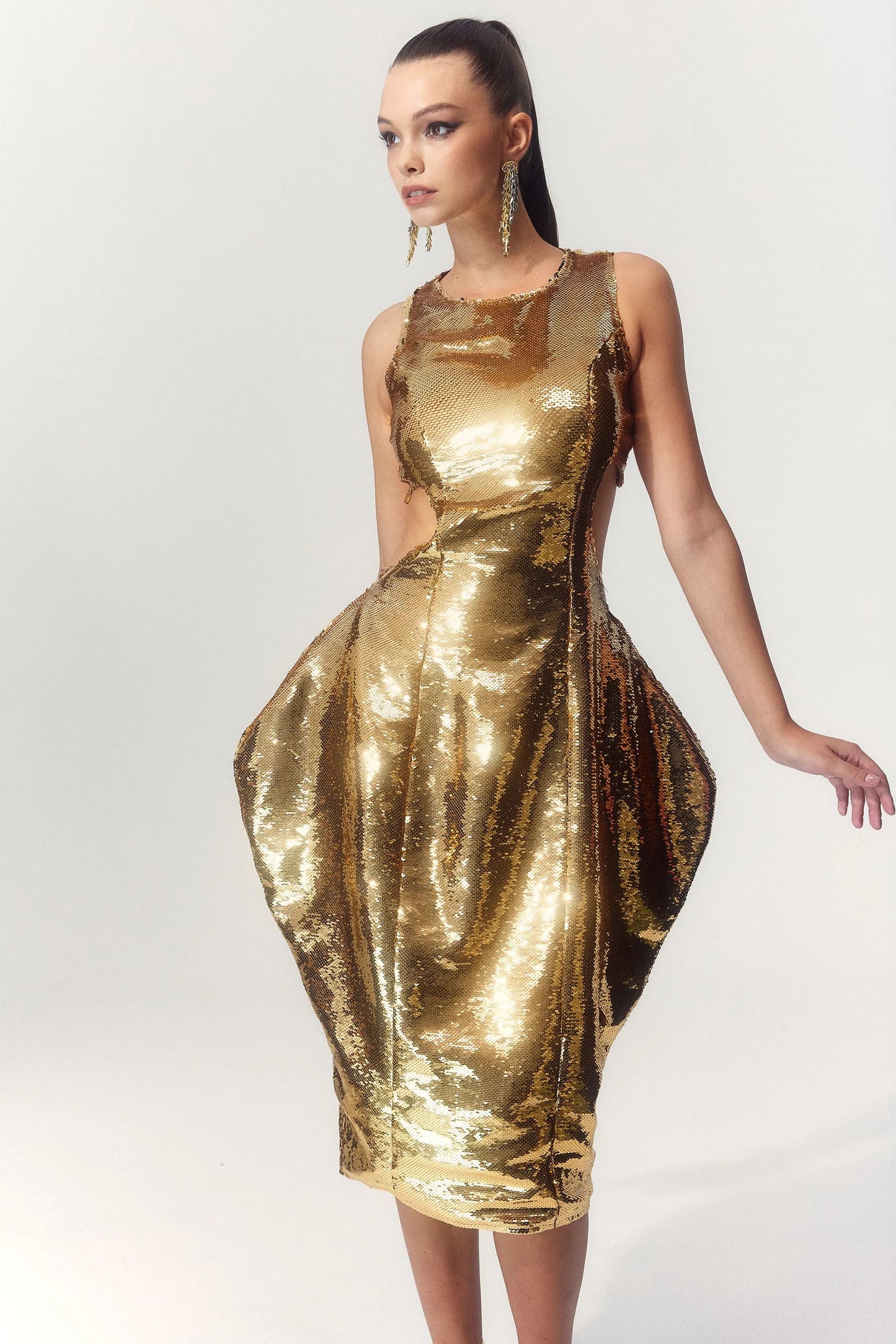 Maggie Heart Cut Outs Sequins Midi Dress