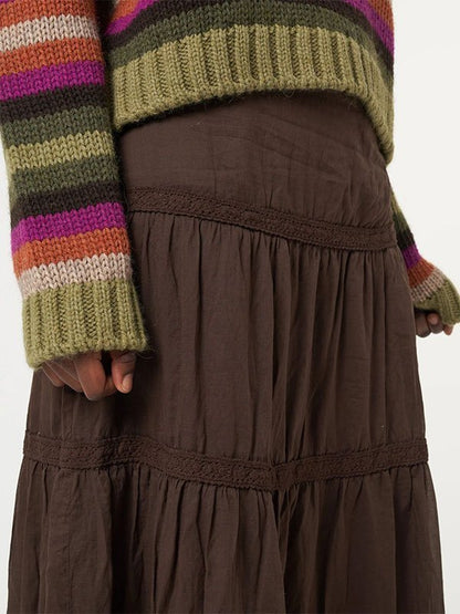 Brown Tiered Midi Skirt
