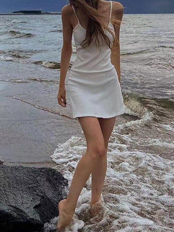 White Summer Beach Slim Mini Dress