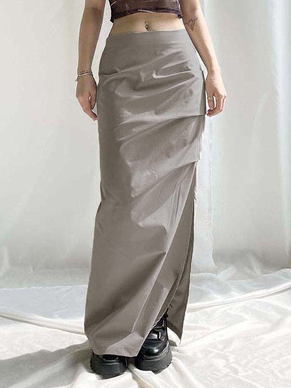Grey Y2k Ruched Split Y2k Long Skirt