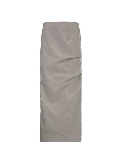 Grey Y2k Ruched Split Y2k Long Skirt