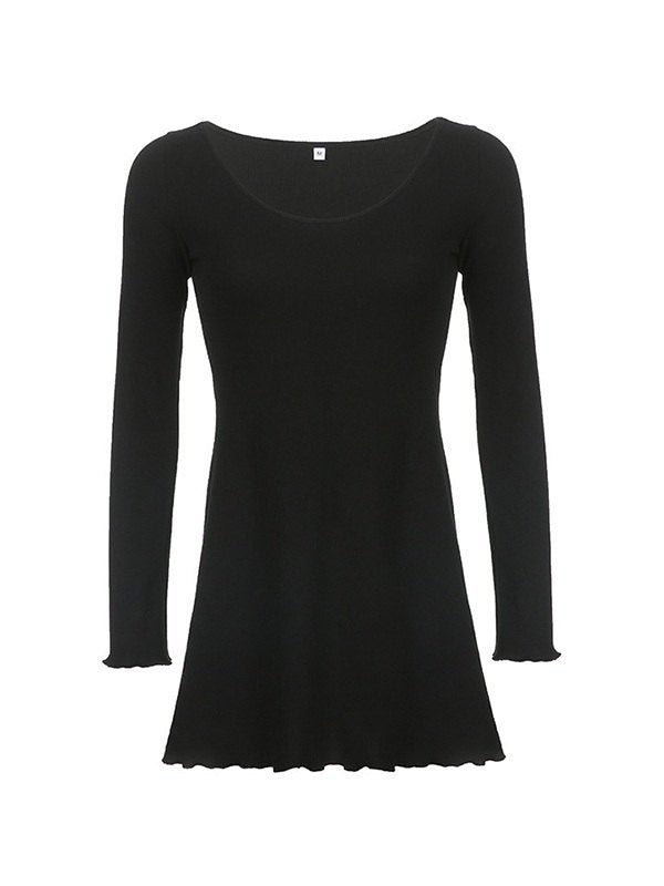 Black Knit Mini Dress With Long Sleeves