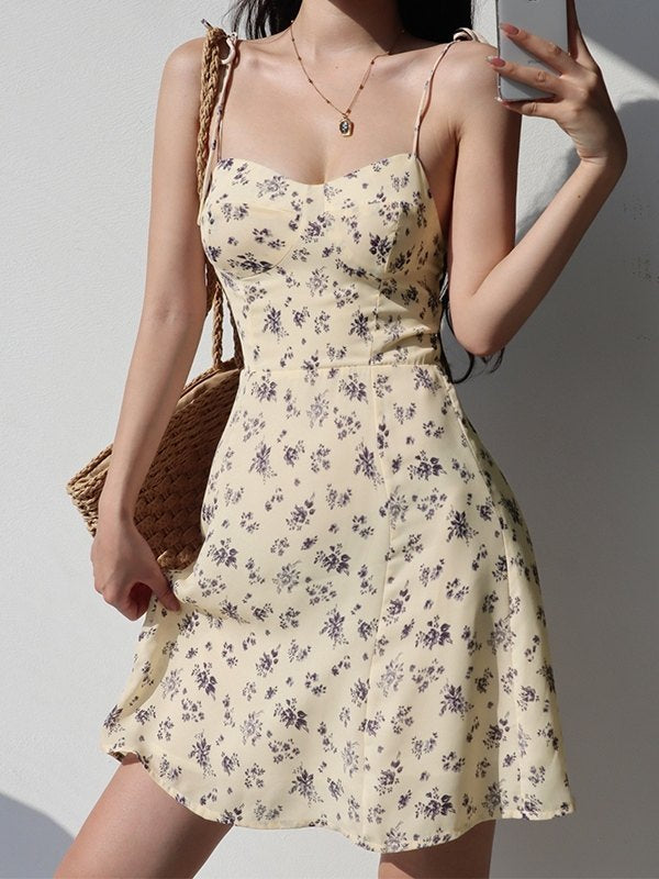 Y2k Strappy Tie Slim Mini Dress With V Neck