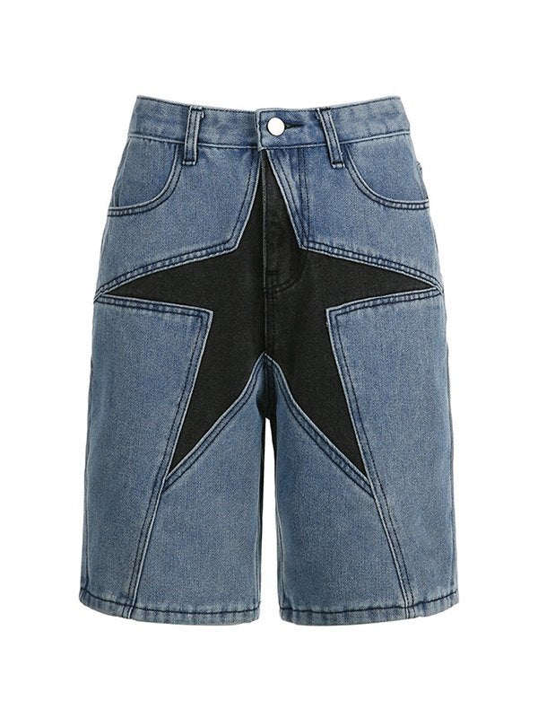 Denim Shorts With Five-pointed Star