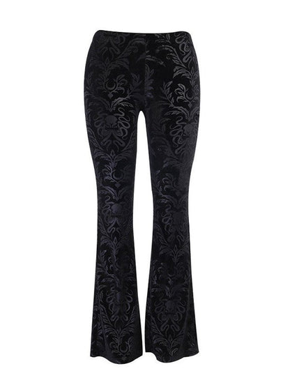 Black Embossed Velour Flare Pants