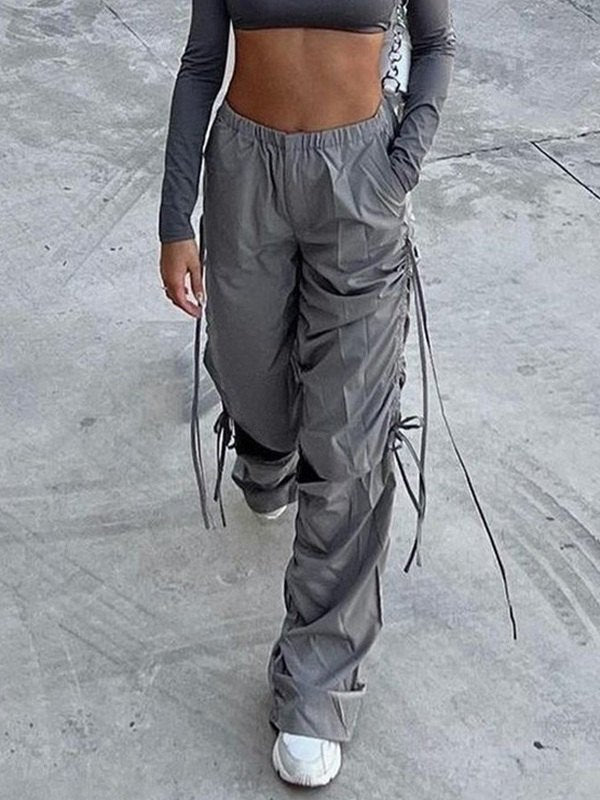 Cutout Parachute Cargo Pants With Tie Strap