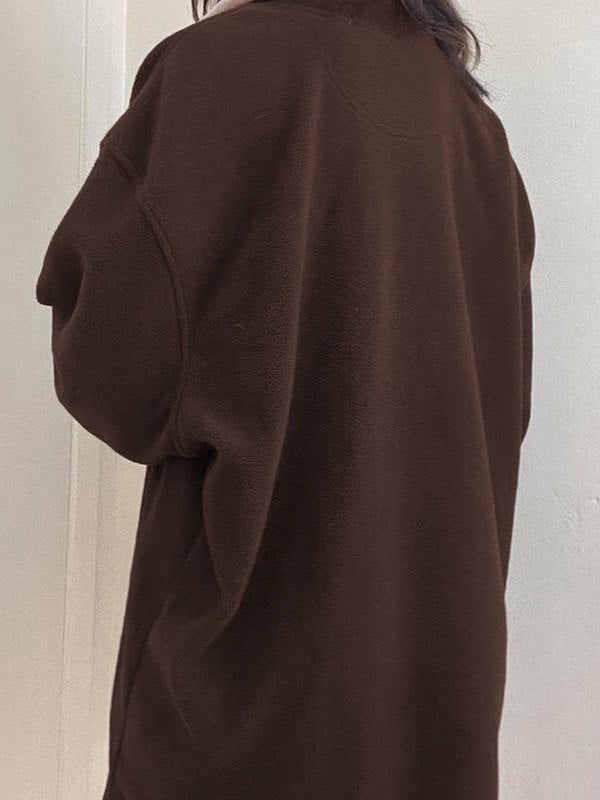 Brown Retro Sport Fleece Sweatshirt With Patchwork and Zip