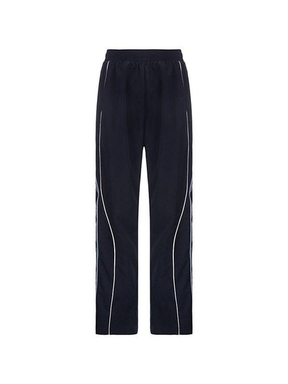 Striped Navy Blue Retro Sporty Baggy Sweatpants
