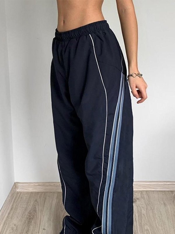 Striped Navy Blue Retro Sporty Baggy Sweatpants