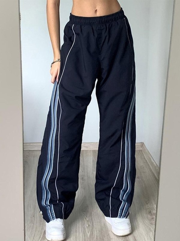 Striped Navy Blue Retro Sporty Baggy Sweatpants