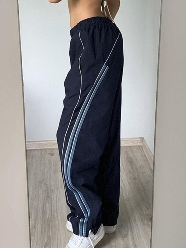 Striped Navy Blue Retro Sporty Baggy Sweatpants