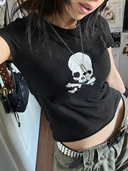Black Short Sleeve T-shirt With Skull Logo
