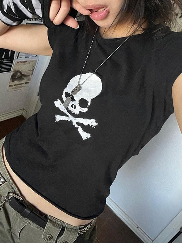 Black Short Sleeve T-shirt With Skull Logo
