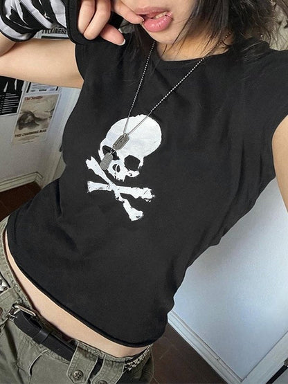 Black Short Sleeve T-shirt With Skull Logo
