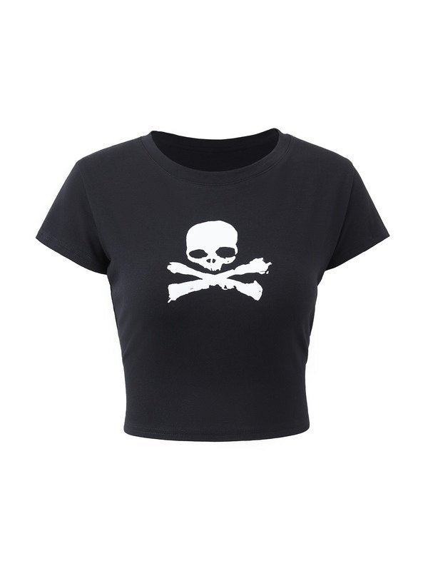 Black Short Sleeve T-shirt With Skull Logo
