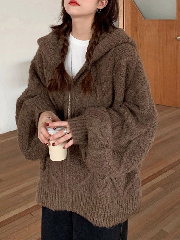 Oversize Brown Cardigan With Hood