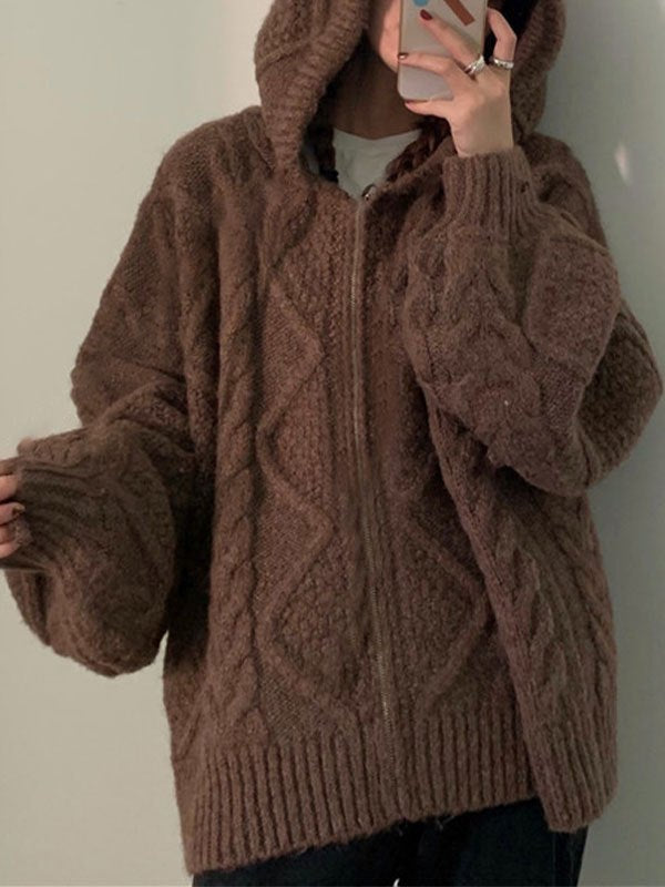 Oversize Brown Cardigan With Hood
