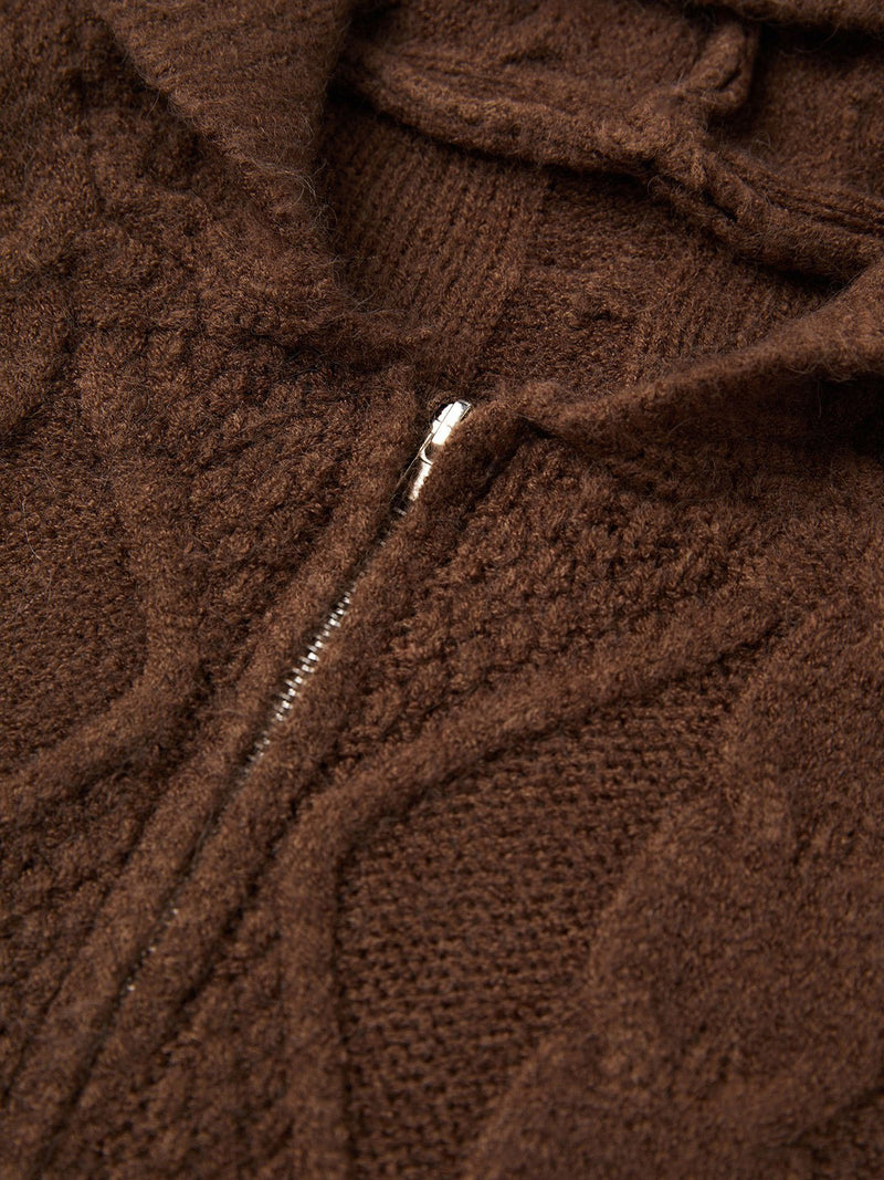 Oversize Brown Cardigan With Hood