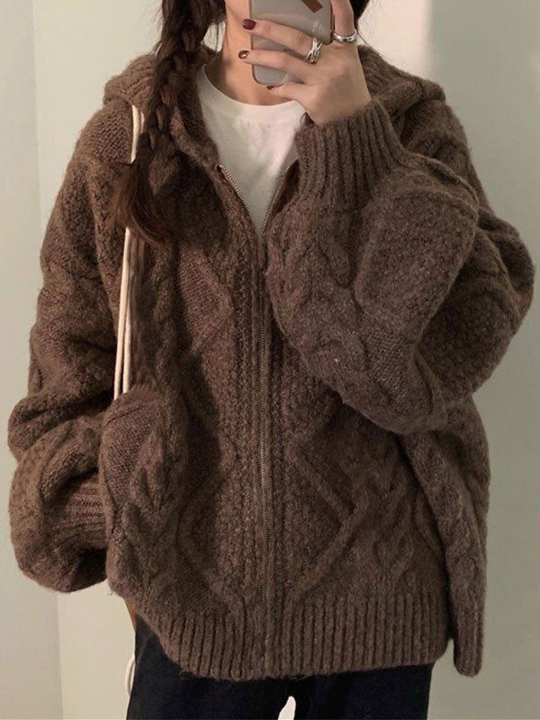 Oversize Brown Cardigan With Hood