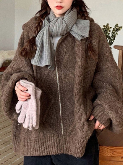 Oversize Brown Cardigan With Hood