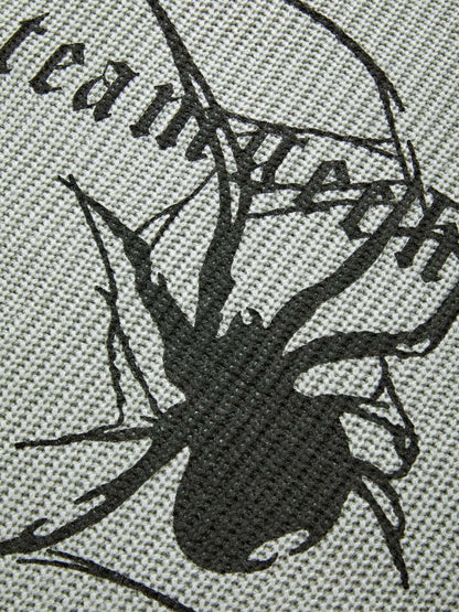 Grey Punk Ribbed Knit Sweater With Printed Spider