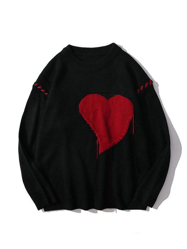 Colorblock Oversized Heart Knit Sweater