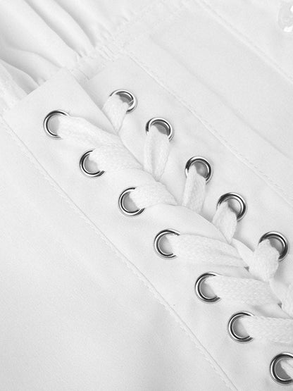 White Strap Slim Short Sleeve Blouse
