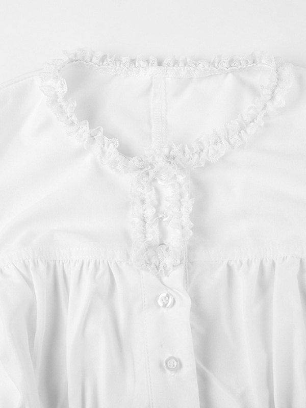 White Strap Slim Short Sleeve Blouse