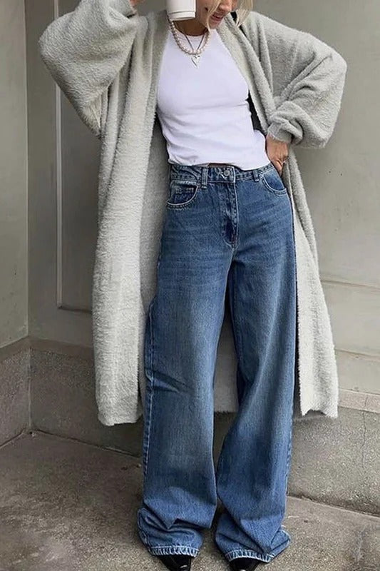 Color Fuzzy Long Cardigan