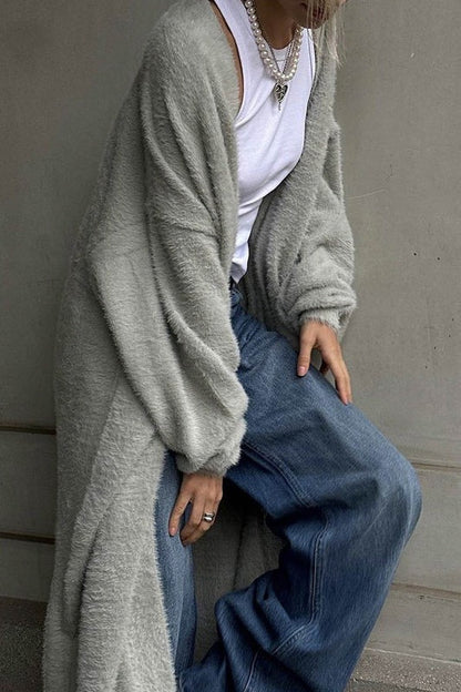 Color Fuzzy Long Cardigan