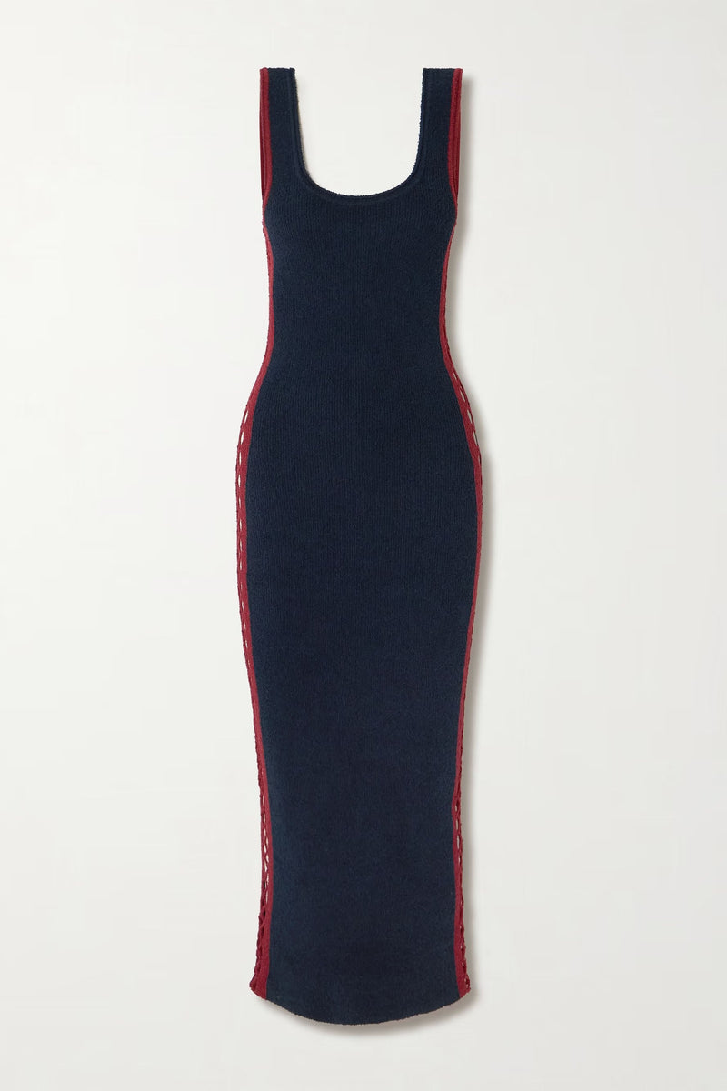 Red Crochet Trim Hollow Knit Dress