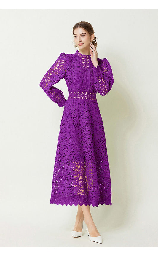 Victoirk Lace Butterfly-sleeve Midi Dress