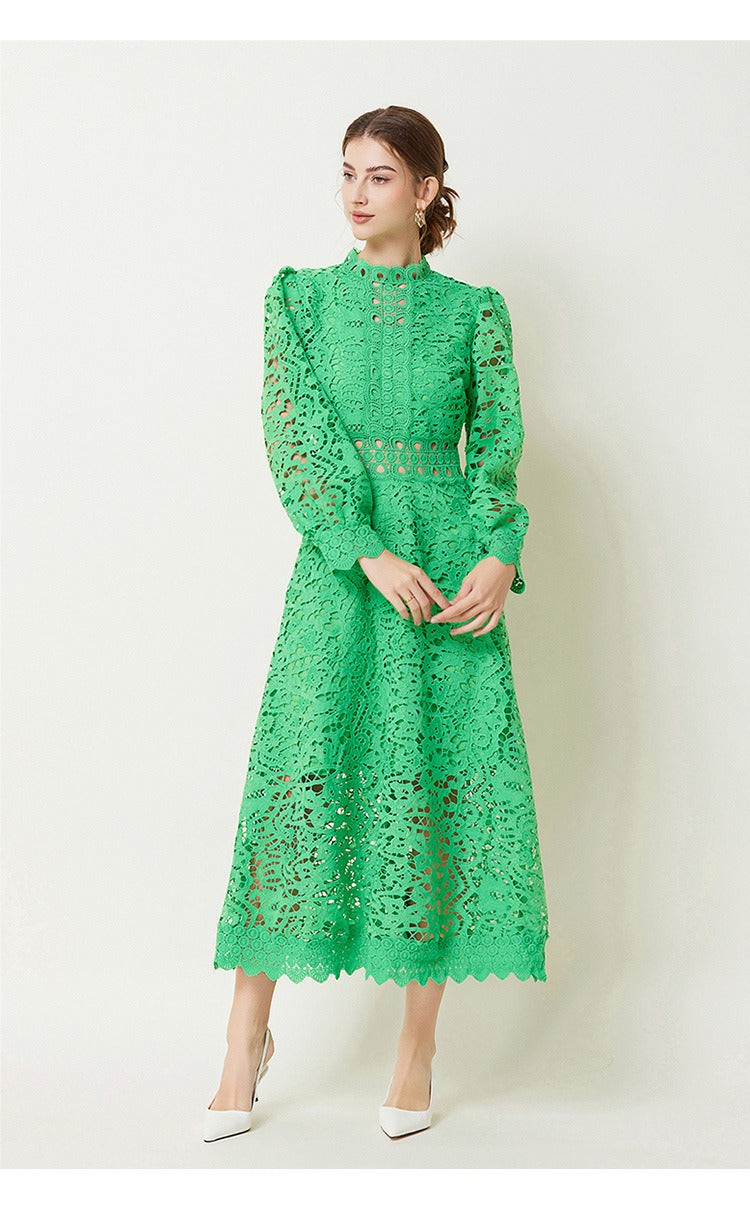 Victoirk Lace Butterfly-sleeve Midi Dress
