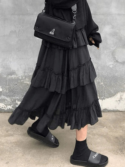 Color Irregular Tiered Midi Skirt